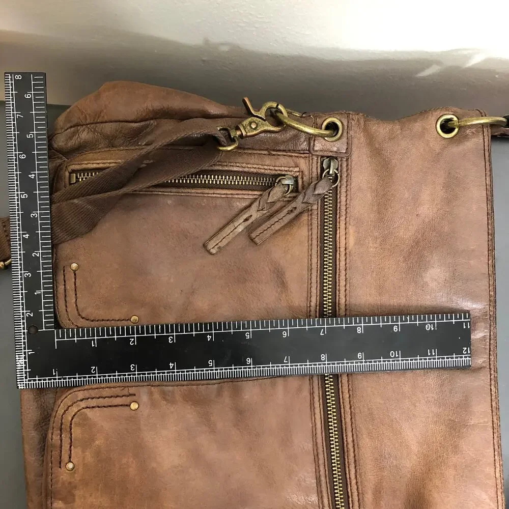 The Sak Purse Leather Satchel Brown Patina Shoulder Crossbody Strap Zip Pockets